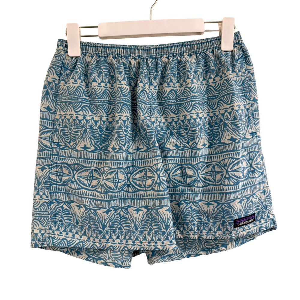 Patagonia Baggies Shorts Mens Sm Blue Geometric Tribal Print 5" Inseam Gorpcore